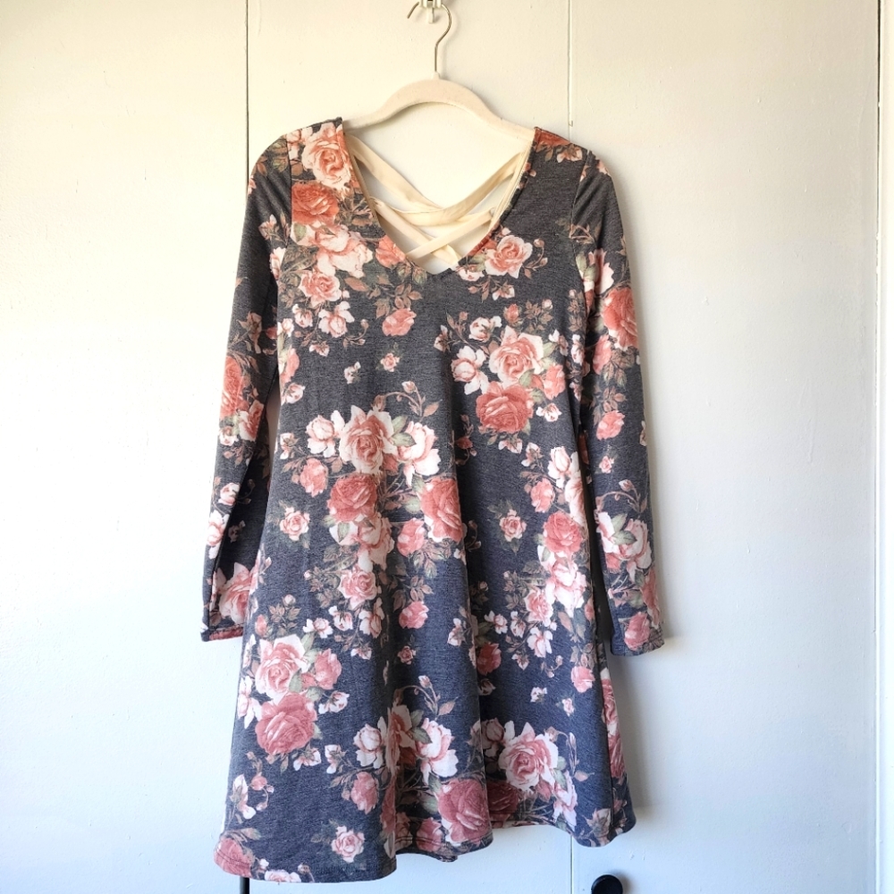 BCX Floral Dress with Ribbon Tie Small
